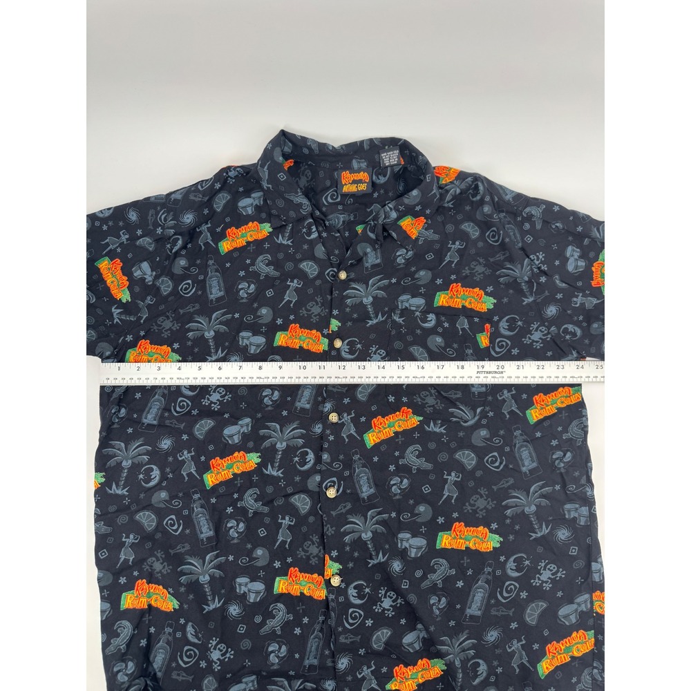Vintage Kahlua Anything Goes Mens Large Rayon Rum-Cola Print Shirt Black - Picture 5 of 8